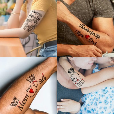 Ordershock Mom Dad Heart Designs Pack 4 Temporary Tattoo Love Crown(Mom Dad Tattoo)