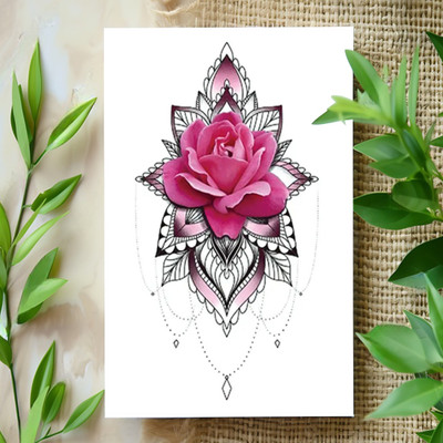 surmul Multicolor Mandala With Red Rose Temporary Sticker Tattoos,(Mandala With Red Rose Temporary Sticker Tattoos,)