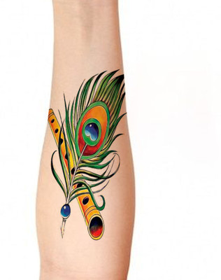 stylizeink Peacock Feather With Flute Temporary Tattoo For Waterproof For Men Woman(Peacock Feather With Flute)