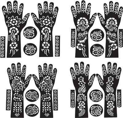 IVANA'S Ivana's Full Hand Mehndi Stencil Design Full Hand Set (FL-05) FL-05 Heena Mehandi Sticker for Hand & Body Stencil(Pack of 4, Hand And Body)