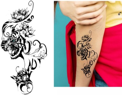 voorkoms Tiger With Flower Tattoo Temporary Tattoo Stickers For Male And Female Tattoo(Tiger With Flower Tattoo)