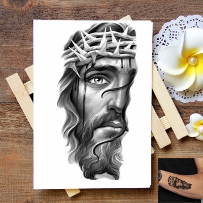 voorkoms Half Jesus Face Temporary Tattoo For Male And Female Tattoo Sticker(Jesus Christ Temporary Tattoo)