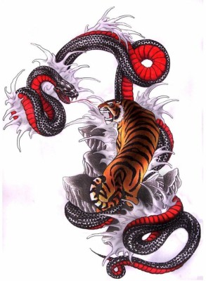 voorkoms Cobra Dragon Snake Tiger Fight Tattoo Waterproof Male and Female Temporary Body Tattoo(Cobra Dragon Snake Tiger Fight Tattoo)