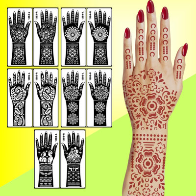 voorkoms Full Hand Combo Mehndi Stencil Sticker With Couple & Flower Art For Event(Easy To Use Mehndi Combo Stencil Sticker Combo For Girls & Women)