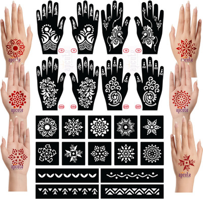 APCUTE mehandi stencil reusable(mehandi stencil reusable Combo Pack of 22 pieces)
