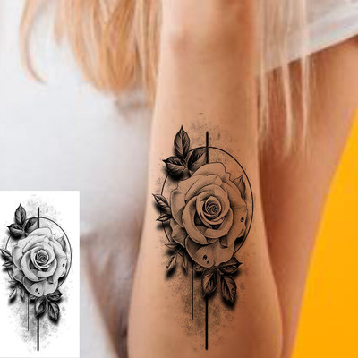 TATMODS new 3D Real Rose With Leaf Black Temporary Body Tattoo Boys Girls(3D Real Rose With Leaf Black)