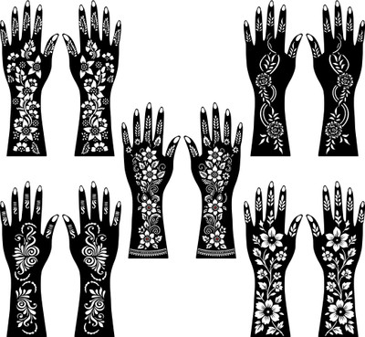 komstec Simple Use Combo Mehndi Stencil Sticker For Front & Back Hand(Easy To Use Mehndi Stencil Sticker Combo For Girls & Women)