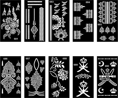 voorkoms Traditional Finger Mehndi Stencil Combo For Bridesmaid and Party Look(Easy To Apply Mehndi Stencil Sticker Combo For Girls & Women)