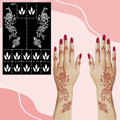 Temporary Tattoowala Designer Floral Mehndi Sticker With Full Hand Coverage & Beautiful Accents(Great for festivals, weddings & beginners no artist needed)