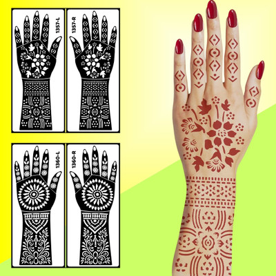 Ordershock Both Hand & Finger Design Mehndi Stencil Sticker 2 Pack Combo Mandala(Easy To Use Mehndi Stencil Sticker For Girls & Women)