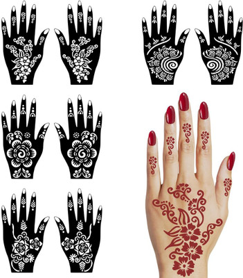 komstec Unique Combo Mehndi Stencil Sticker For Girls And Women(Easy-to-Use Henna Mehndi Stencil Sticker For Girl And Women)