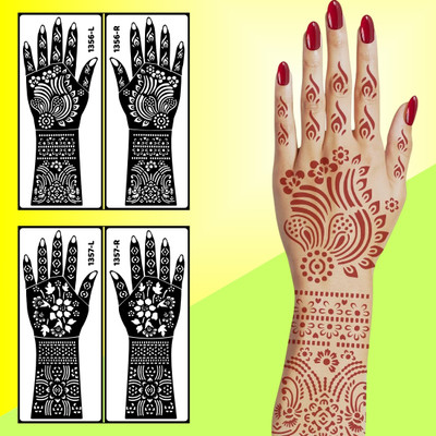 komstec Full Hand Stencil Mehndi Combo With Flower Design Waterproof Templates(Easy-to-Use Henna Mehndi Stencil Sticker For Girl And Women)