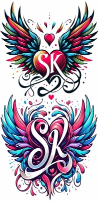 voorkoms SR Letter With Wing Temporary Tattoo For Male And Female Tattoo Sticker(SR Letter With wing And Heart Temporary Tattoo)