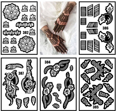komstec Beautiful Combo Mehndi Stencil Stickers For Palm & Back Hand(Easy To Use Mehndi Stencil Sticker For Girls & Women)