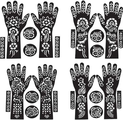 akkad Heena Mehndi Sticker for Hands & Feet – Reusable Henna Design Stencils for Women(Floral)