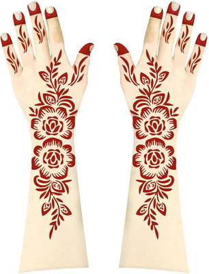 careone gallery Flower Mehandi Art Stickers Stencils With Instant Henna Cone(Arabic Mehendi Design 1 Piece For Both Hands Waterproof Temporary Tattoo)