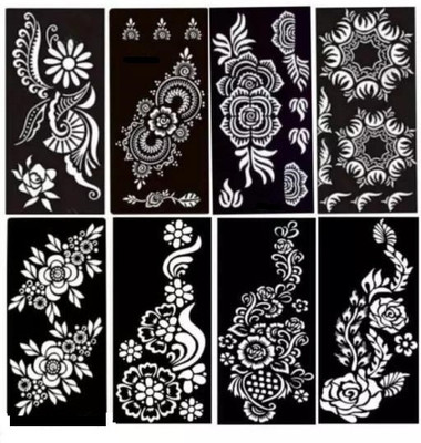 SADIKSHA Henna Mehendi Stencil Self-Adhesive Flower Floral Design Henna Tattoos Stencils(FLORAL)