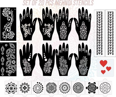 IVANA'S(10 + 8 + 2 Pcs Heena Mehandi Hand, Palm ARM Leg Body Laser Cut Reusable Stencil)