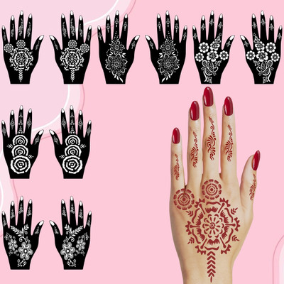 voorkoms Beautiful Henna Combo Mehndi Stencil Sticker Pack For Both Hands(Easy To Use Mehndi Stencil Sticker Combo For Girls & Women)