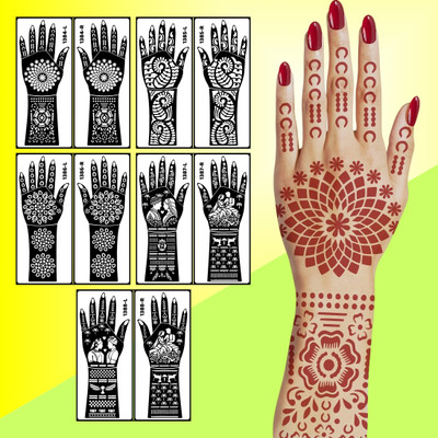 voorkoms Full Hand Combo Mehndi Stencil Sticker With Couple & Flower For Special Events(Easy To Use Mehndi Combo Stencil Sticker Combo For Girls & Women)