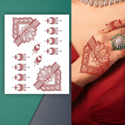 Temporary Tattoowala Elegant Lotus Flower Mehndi Design For Special Days(Time Saving & Easy To Use Maroon Mehndi Sticker For Girls & Women)
