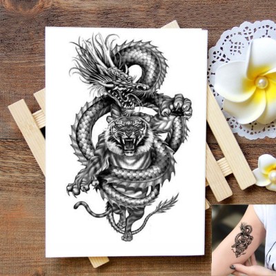 voorkoms Dragon With Tiger Termporary Tattoo Sticker For Male And Female Sticker Body(Dragon With Tiger Tattoo)