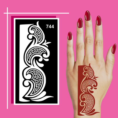 Vanvati Intricate Floral Trail Mehndi Stencil Sticker For Elegant Palm And Finger(Kids can decorate notebooks, drawings, or school projects with Stencil stickers)