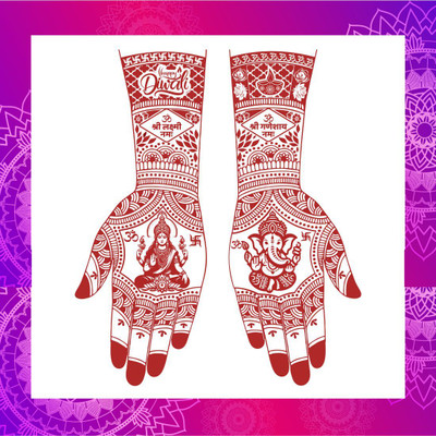 Ordershock Laxmi & Ganesha Diwali Pooja Full Hand Mehndi Sticker For Women, Girls(Easy To Use Mehndi Sticker For Girls & Women)