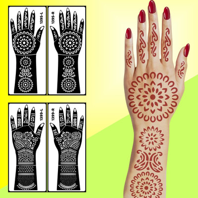 voorkoms Diwali & Wedding Stencil Mehndi Sticker Combo Easy Templates(Easy To Use Mehndi Combo Stencil Sticker Combo For Girls & Women)