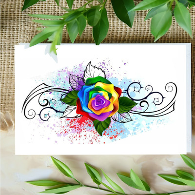 surmul(Multicolor Rose With Leaf Sticker Tattoos,)