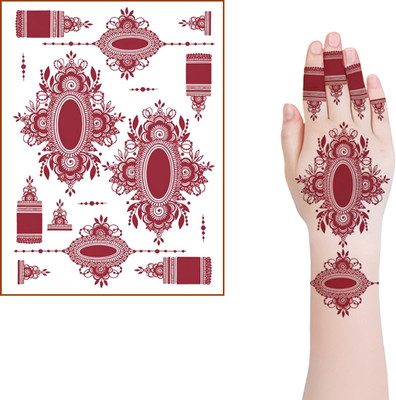 Buzzhub Red Arabic Design Henna Temporary Waterproof Body Tattoo For Women and Girls(Red Arabic Design Henna)
