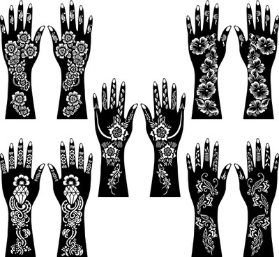 komstec Full Hand Combo Mehndi Stencil Stickers For Palm, Finger & Wrist(Easy To Use Mehndi Stencil Sticker Combo For Girls & Women)