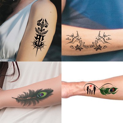 Ordershock Ordershock Maa Paa Infinity Black Trishul Pack of 4 Temporary Tattoo (2x4 Inch)(Maa Paa Infinity Black Trishul Designs)