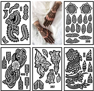 komstec Multi-Design Mehndi Stencil Combo Sticker Pack For All Occasions(Easy To Use Mehndi Stencil Sticker For Girls & Women)