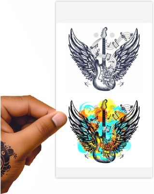 voorkoms Rose With Wings Temporary Tattoo Stickers For Male And Female Fake(Guitar With Wings Tattoo Temporary)