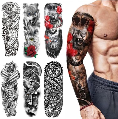 HANNEA 6 Sheets Temporary Tattoos for Arm, Legs, Large Sleeve Waterproof Temporary(Multiple Design)