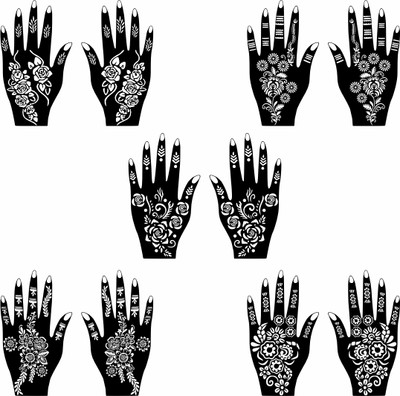 voorkoms Beautiful Henna Combo Stencil Sticker Pack With Floral Patterns For Back Hand(Easy To Use Mehndi Stencil Sticker Combo For Girls & Women)