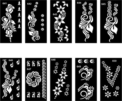 voorkoms Artistic Finger Mehndi Stencil Sticker Combo For Every Occasion And Festival(Easy To Apply Mehndi Stencil Sticker Combo For Girls & Women)