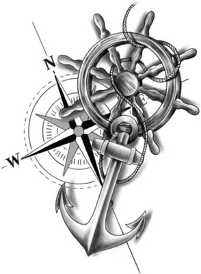 Temporary Tattoowala Black And White Compass & Anchor Temporary Tattoo(Black And White Compass & Anchor Temporary Tattoo Sticker_bt)