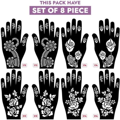 KICKWIX Set of 8 Henna Tattoo Stencil | Mehandi Stencils For Women, Girls & Kids(Floral)