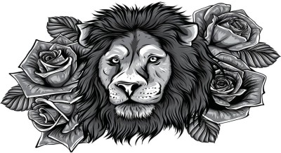 voorkoms Black Lion With Rose Temporary Tattoo for Men and Women Waterproof Sticker(Black Lion With Rose Temporary)