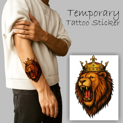 Ordershock emporary Tattoo Sticker Majestic Lion With Crown Royal King Inspired Design(Temporary Tattoo Sticker For Male & Female With Water Proof)