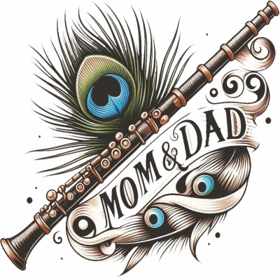 voorkoms Mom Dad With Peacock Feather And Flute Tattoo For Male And Female Tattoo Sticker(Mom Dad With Peacock Feather Temporary Tattoo)