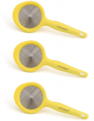PAYABLE 3Pcs Yellow Combo Strainer, Chai Chhalni Plastic Handle with Steel Mesh Tea Strainer(Pack of 3)