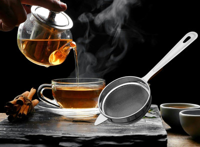 Fanqew Double Tea mesh for efficient straining || steel chai channi Collapsible Strainer(Silver Pack of 3)