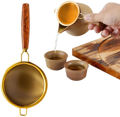 HASTHIP Loose Tea Strainer Wooden Handle Stainless Steel Fine Mesh Filter Tea Strainer(Pack of 1)