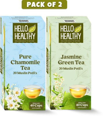 Hello Healthy Pure Chamomile & Jasmine Green Tea Combo for weight loss and stress relief Lemon, Chamomile Green Tea Bags Box(2 x 20 Bags)