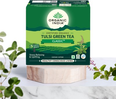 ORGANIC INDIA Tulsi Green Tea Classic 50 Teabags Green Tea Bags Box(50 Bags)