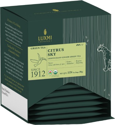 Luxmi Tea Luxmi Estates Citrus Sky Lemongrass Ginger Green Tea - 15 Tea Bags (30g) Pack Green Tea Bags Box(30 g)