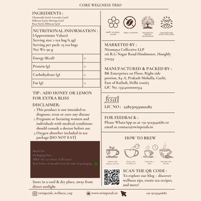 TWINPETALS 3-in-1 Core Wellness Herbal Tea Combo Hibiscus, Chamomile, Lavender, Rose Herbal Tea Pouch(3 x 30 g)